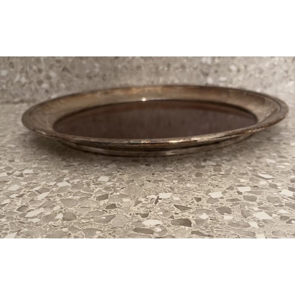 Round Serving Cocktail Tray Formica Wood Grain Set of 2 MCM Vintage Cresent & ? - Picture 10 of 12